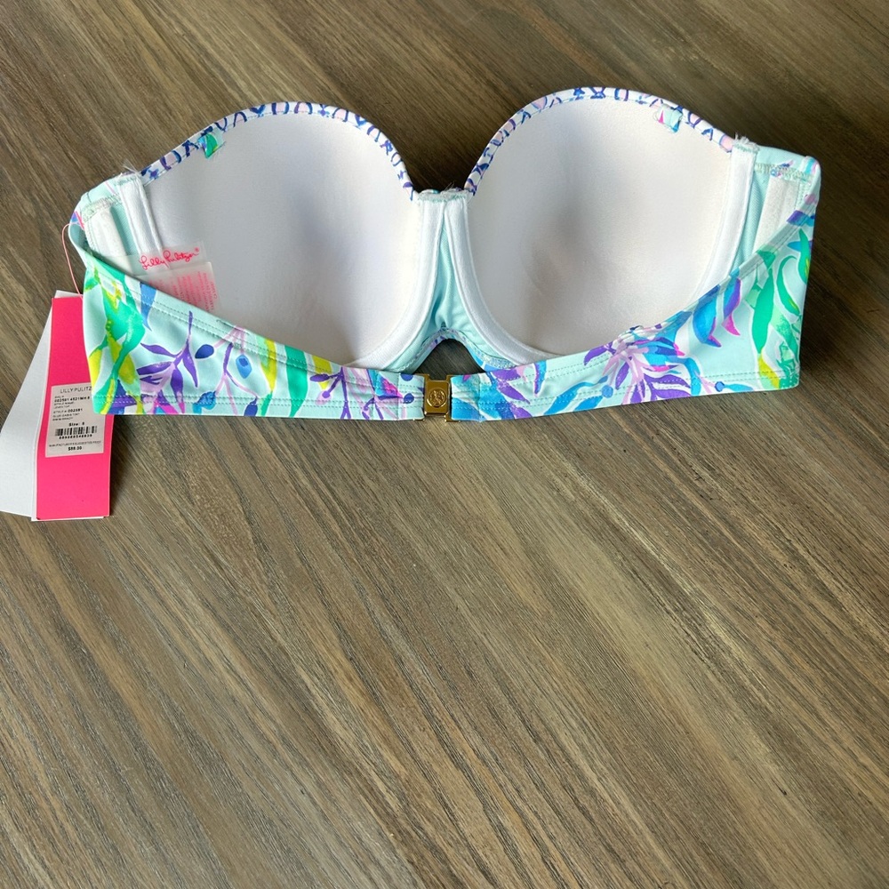 NWT Lilly Pulitzer Bikini Swim Leven Bandeau Top Blue Oasis Swim Shady Size 8 - Picture 5 of 11